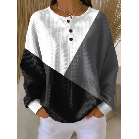 Women Multicolor Block Crew Neck Printing Casual Spring/Fall Long Sleeve Sweatshirt