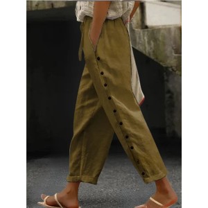 Women Plain Long Elastic Waist Pants Casual Spring/Fall Trousers