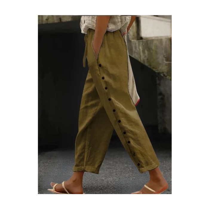 Women Plain Long Elastic Waist Pants Casual Spring/Fall Trousers