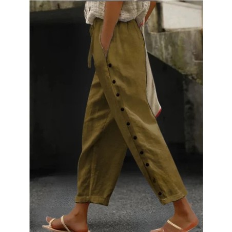 Women Plain Long Elastic Waist Pants Casual Spring/Fall Trousers