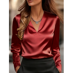 Women Plain V Neck Long Sleeve Shirt Elegant Daily Spring/Fall Top
