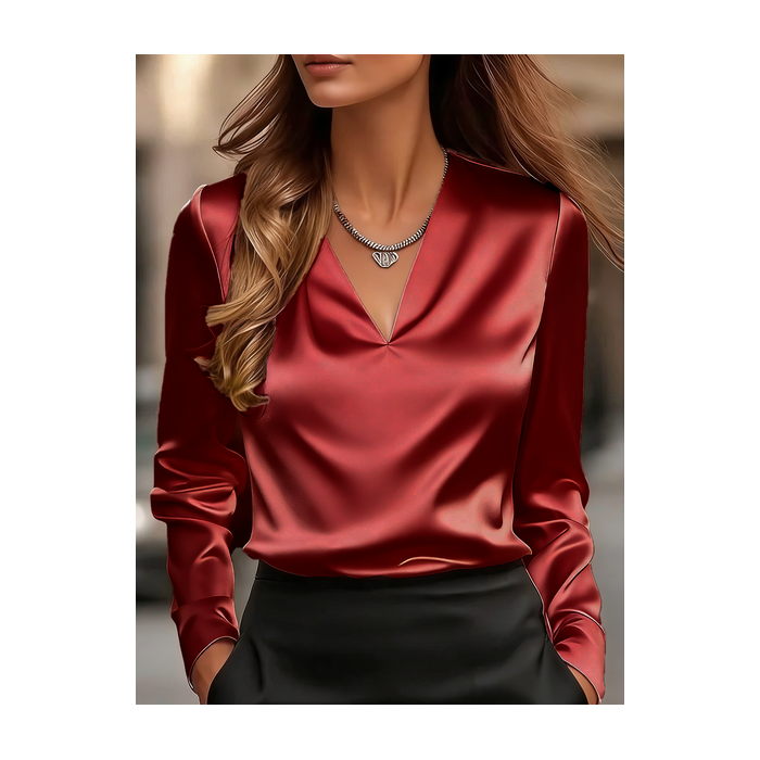 Women Plain V Neck Long Sleeve Shirt Elegant Daily Spring/Fall Top