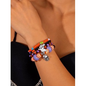 Halloween Funny Skull Rice Bead Bracelet Set Personality Devil Eye Glaze Bat Multi-layer Bracelet