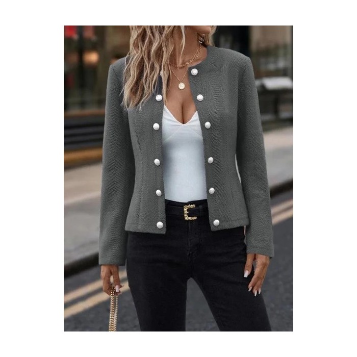 Women Plain Split Joint Long Sleeve Lapel Collar Vintage Spring/Fall Jacket Outerwear
