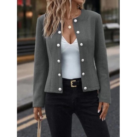 Women Plain Split Joint Long Sleeve Lapel Collar Vintage Spring/Fall Jacket Outerwear