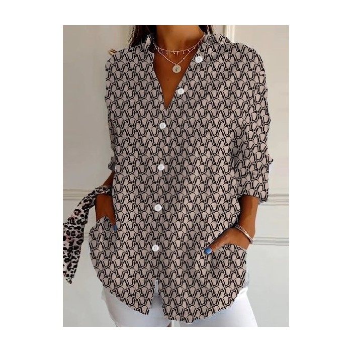 Women's Long Sleeve Shirt Spring/Fall Floral Shirt Collar Daily Going Out Casual Top