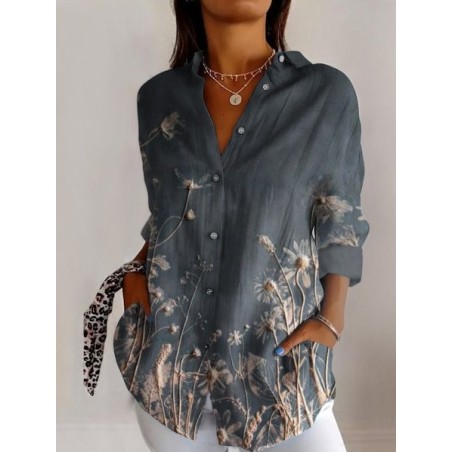 Women's Long Sleeve Shirt Spring/Fall Geometric Shirt Collar Daily Going Out Casual Top