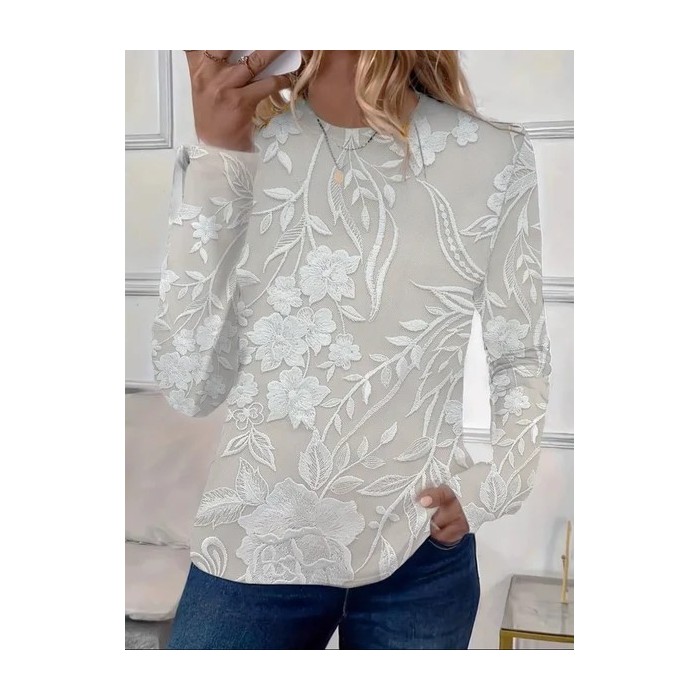 Women's Floral Long Sleeve Tee T-shirt Crew Neck Printing Casual Spring/Fall Graphic Tee Top