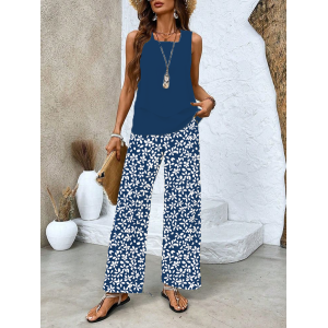 Women's Floral Printing Two-Piece Set Daily Sleeveless Casual Summer Top With Pants Matching Set