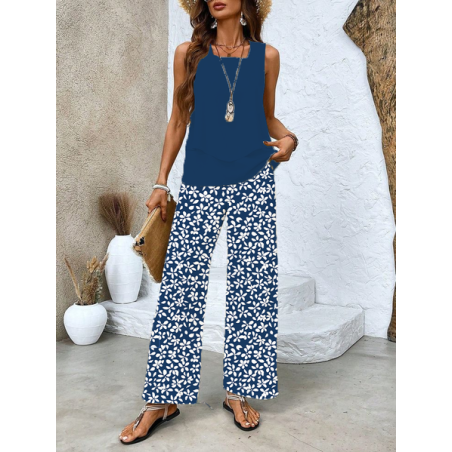 Women's Floral Printing Two-Piece Set Daily Sleeveless Casual Summer Top With Pants Matching Set