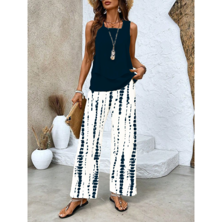 Women's Abstract Stripes Printing Two-Piece Set Daily Sleeveless Casual Summer Top With Pants Matching Set