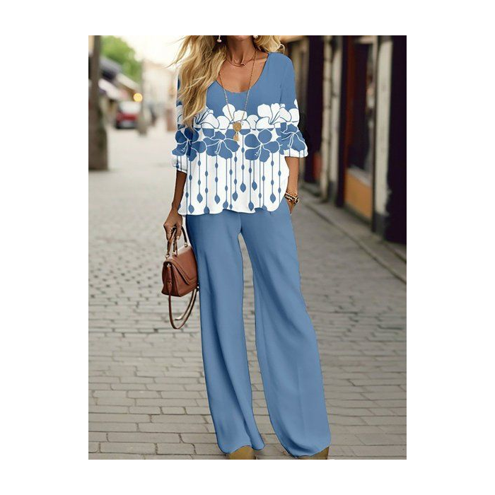 Women's Floral Printing Two-Piece Set Daily Long Sleeve Casual Spring/Fall Top With Pants Matching Set