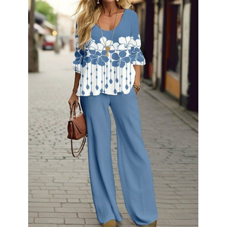Women's Floral Printing Two-Piece Set Daily Long Sleeve Casual Spring/Fall Top With Pants Matching Set