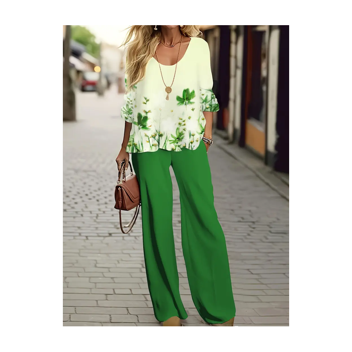 Women's Floral Printing Two-Piece Set Daily Long Sleeve Casual Spring/Fall Top With Pants Matching Set
