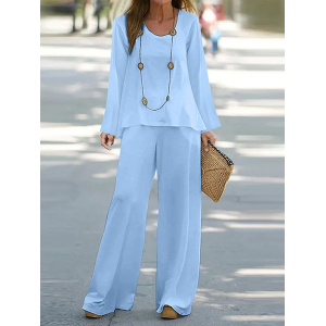 Women's Plain Printing Two-Piece Set Daily Long Sleeve Casual Spring/Fall Top With Pants Matching Set