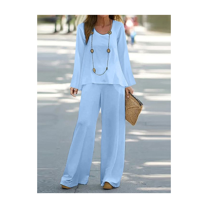 Women's Plain Printing Two-Piece Set Daily Long Sleeve Casual Spring/Fall Top With Pants Matching Set