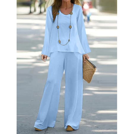 Women's Plain Printing Two-Piece Set Daily Long Sleeve Casual Spring/Fall Top With Pants Matching Set