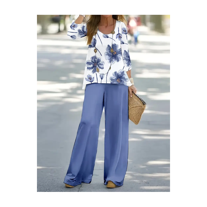 Women's Floral Printing Two-Piece Set Daily Long Sleeve Casual Spring/Fall Top With Pants Matching Set