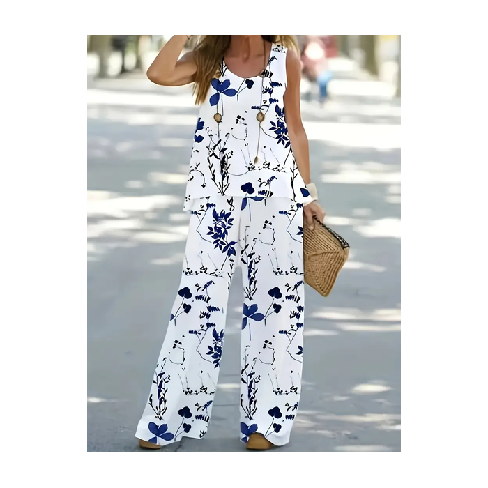 Women Floral Printing Two-Piece Set Daily Sleeveless Casual Summer Multi-Piece Set Matching Set