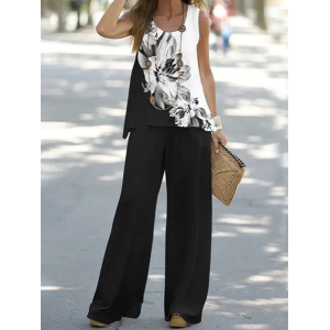 Women Floral Printing Two-Piece Set Daily Sleeveless Casual Summer Multi-Piece Set Matching Set