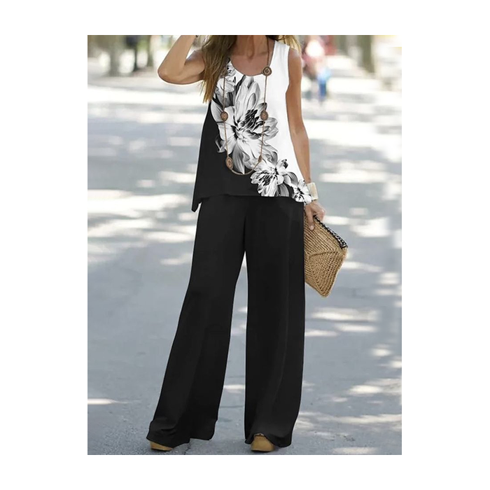 Women Floral Printing Two-Piece Set Daily Sleeveless Casual Summer Multi-Piece Set Matching Set