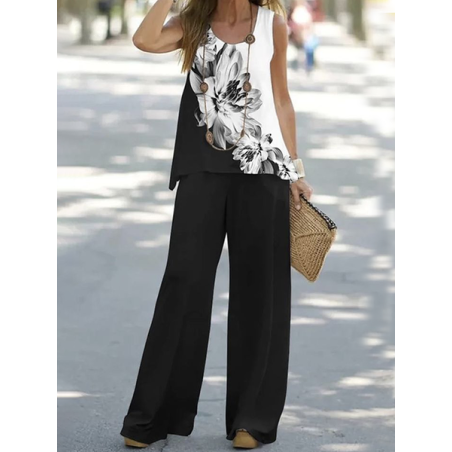 Women Floral Printing Two-Piece Set Daily Sleeveless Casual Summer Multi-Piece Set Matching Set