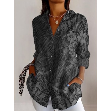 Women's Long Sleeve Shirt Spring/Fall Geometric Cotton Shirt Collar Daily Going Out Casual Top