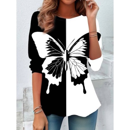 Women's Long Sleeve Tee T-shirt Spring/Fall Butterfly Jersey Crew Neck Daily Going Out Casual Top