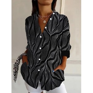 Women's Long Sleeve Shirt Spring/Fall Geometric Shirt Collar Daily Going Out Casual Top