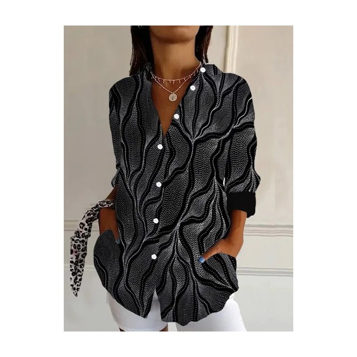 Women's Long Sleeve Shirt Spring/Fall Geometric Shirt Collar Daily Going Out Casual Top