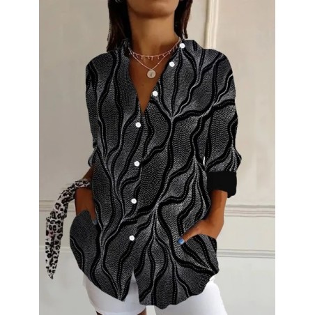 Women's Long Sleeve Shirt Spring/Fall Geometric Shirt Collar Daily Going Out Casual Top