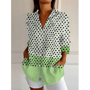 Women's Long Sleeve Shirt Spring/Fall Multicolor Block Shawl Collar Daily Going Out Casual Top