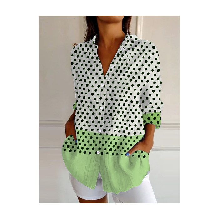 Women's Long Sleeve Shirt Spring/Fall Multicolor Block Shawl Collar Daily Going Out Casual Top
