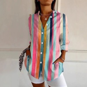 Women's Striped Long Sleeve Shirt Spring/Fall Shirt Collar Daily Casual Top