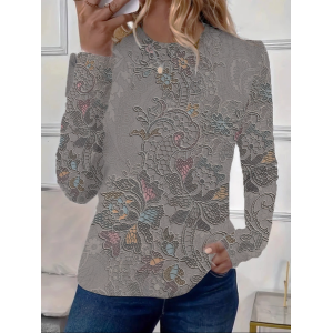 Women's Floral Long Sleeve Tee T-shirt Crew Neck Printing Casual Spring/Fall Graphic Tee Top