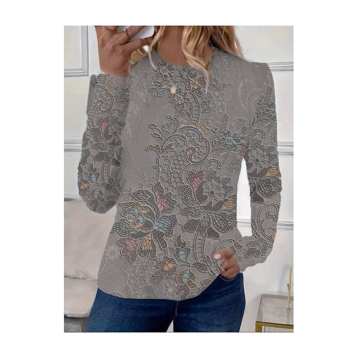 Women's Floral Long Sleeve Tee T-shirt Crew Neck Printing Casual Spring/Fall Graphic Tee Top