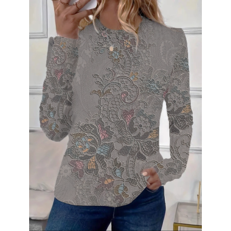 Women's Floral Long Sleeve Tee T-shirt Crew Neck Printing Casual Spring/Fall Graphic Tee Top