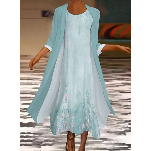 Women's Floral Printing Two-Piece Set Daily Three Quarter Sleeve Casual Spring/Fall Coat With Skirt Matching Set