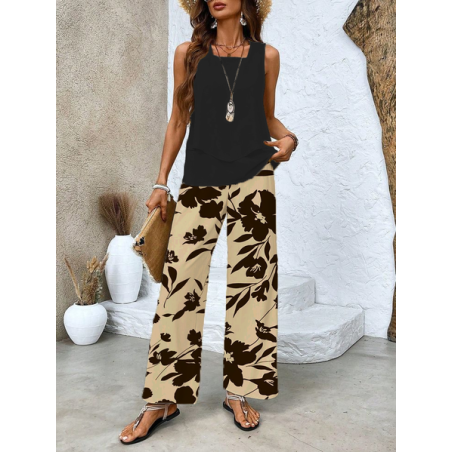 Women's Floral Printing Two-Piece Set Daily Sleeveless Casual Summer Top With Pants Matching Set
