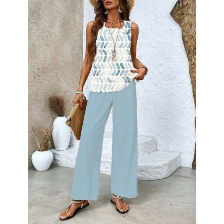 Women's Geometric Printing Two-Piece Set Daily Sleeveless Casual Summer Top With Pants Matching Set