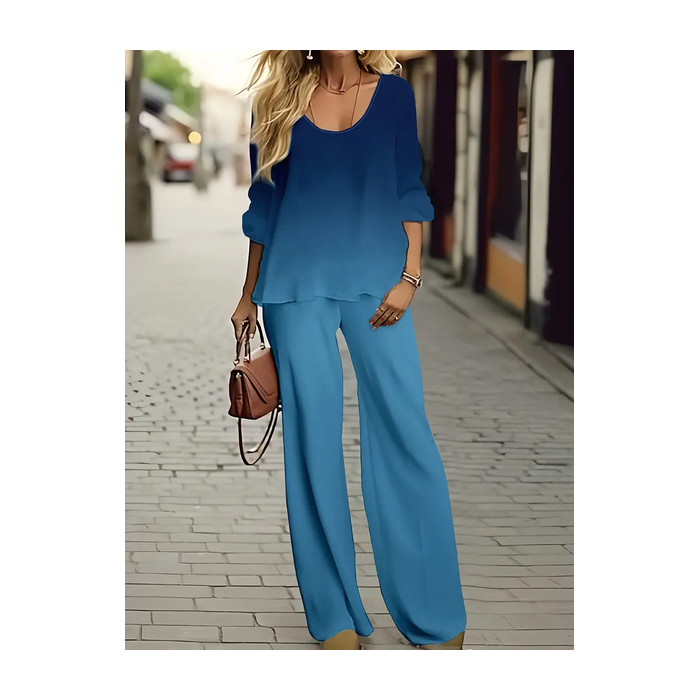 Women's Ombre Printing Two-Piece Set Daily Long Sleeve Casual Spring/Fall Top With Pants Matching Set