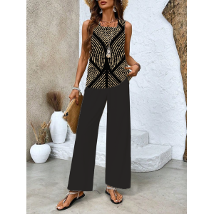 Women's Geometric Printing Two-Piece Set Daily Sleeveless Casual Summer Top With Pants Matching Set