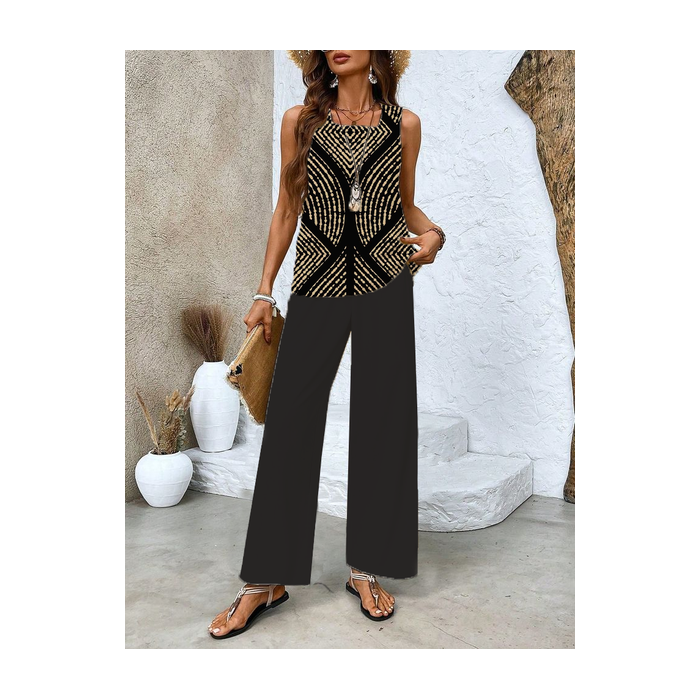 Women's Geometric Printing Two-Piece Set Daily Sleeveless Casual Summer Top With Pants Matching Set