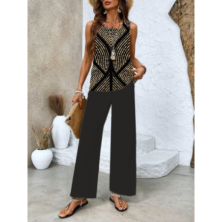Women's Geometric Printing Two-Piece Set Daily Sleeveless Casual Summer Top With Pants Matching Set