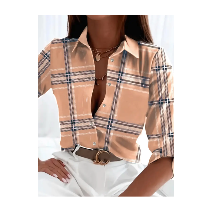 Women Plaid Long Sleeve Shirt Spring/Fall Shirt Collar Daily Casual Top