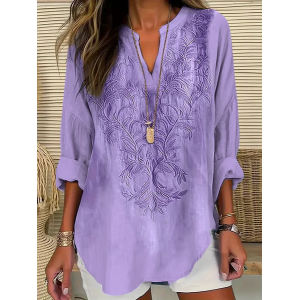 Women Floral Long Sleeve Blouse Spring/Fall Printing V Neck Daily Casual Top