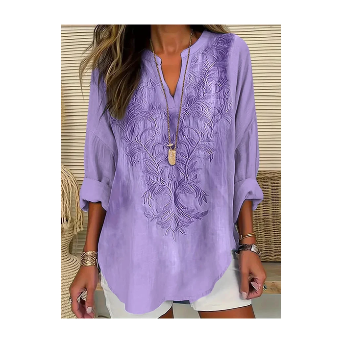 Women Floral Long Sleeve Blouse Spring/Fall Printing V Neck Daily Casual Top