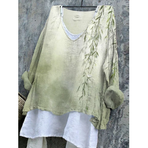 Women Floral Long Sleeve Blouse Spring/Fall Printing V Neck Daily Casual Top