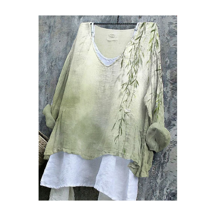 Women Floral Long Sleeve Blouse Spring/Fall Printing V Neck Daily Casual Top