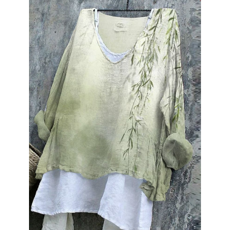 Women Floral Long Sleeve Blouse Spring/Fall Printing V Neck Daily Casual Top